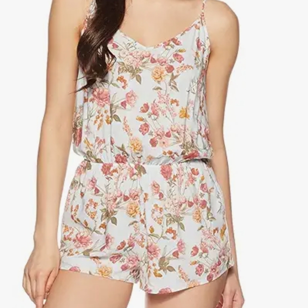 Forever 21 Floral Print Pajama Romper - Pink and White
